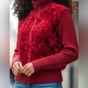 Retro Jeanology Women’s Warm Short Red Sherpa Sweater Jacket
